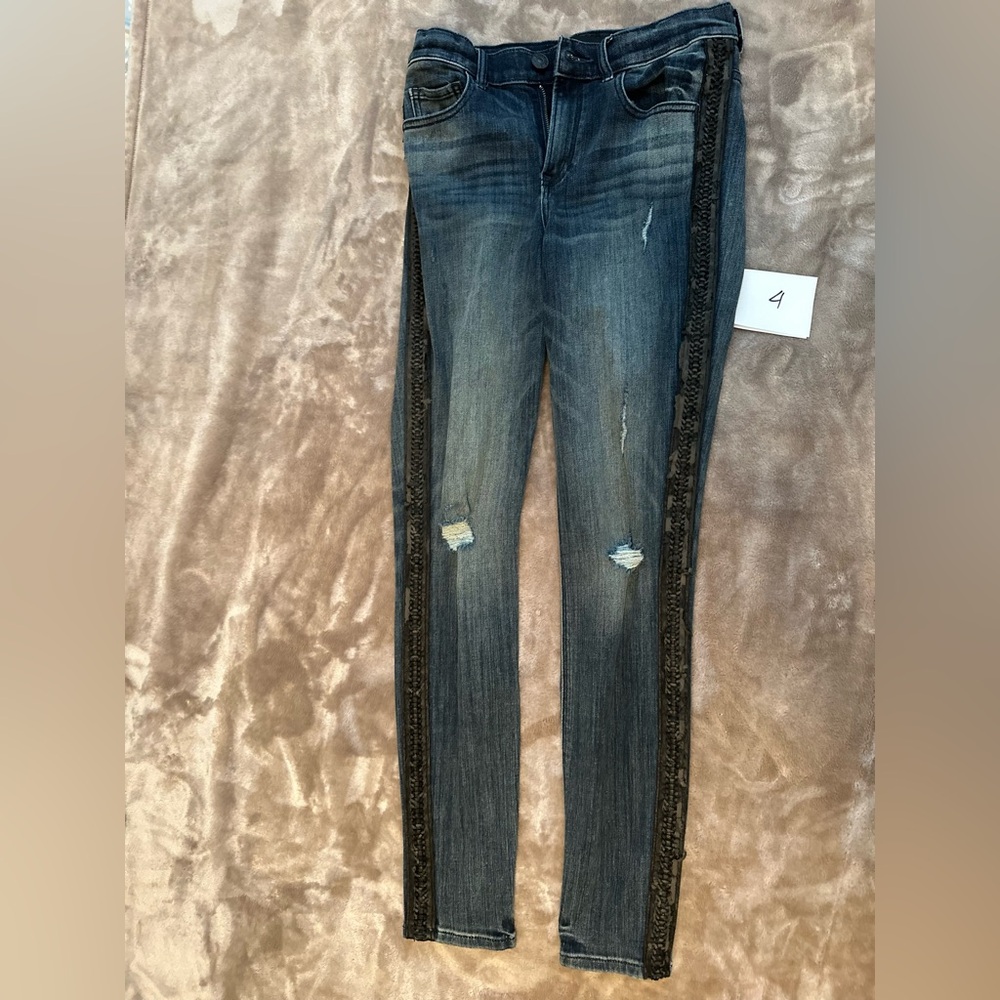 Stylish Blue Jeans with Black Side Stripes